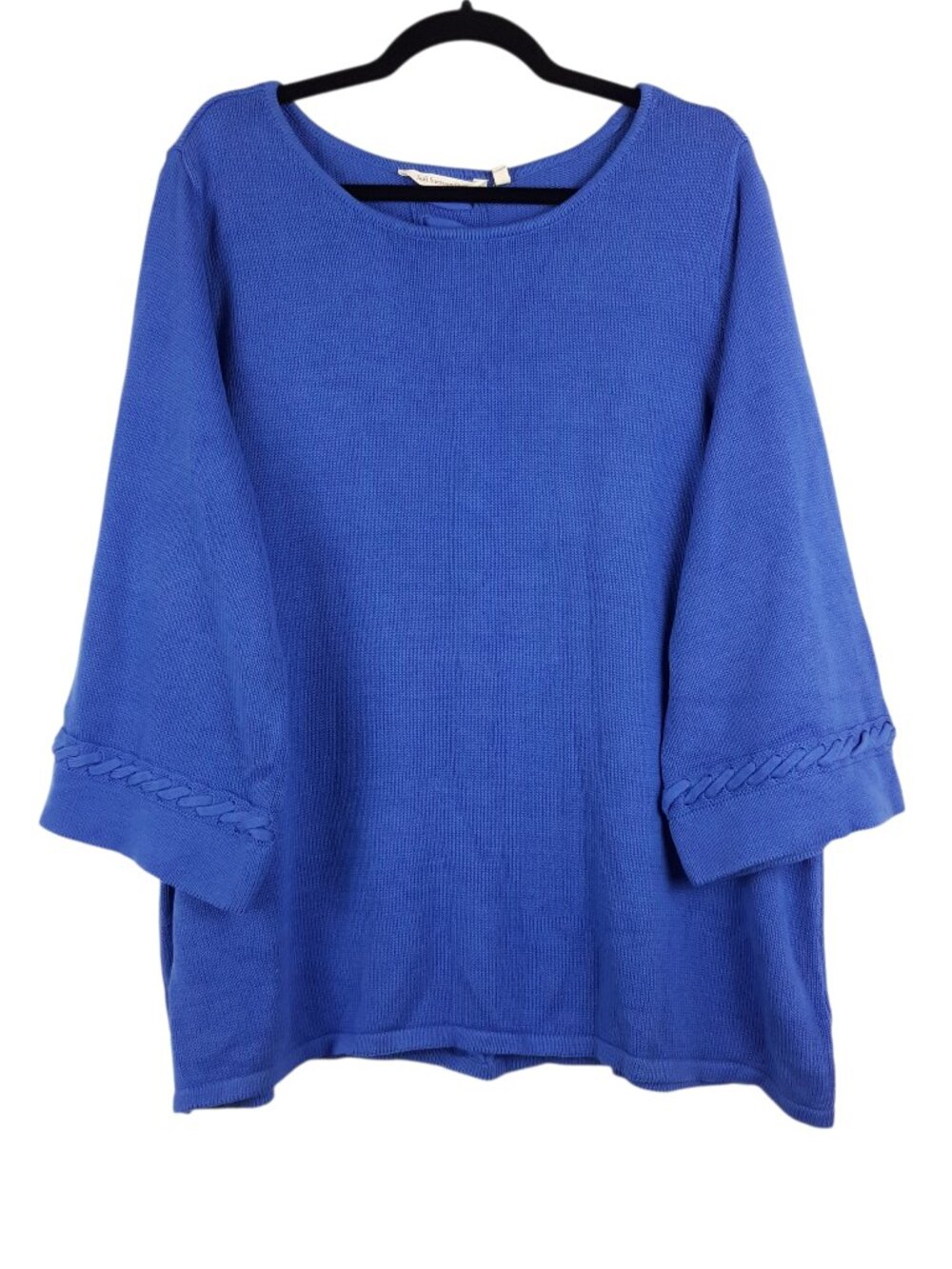 Soft Surroundings Cotton Knit Tunic Sweater 3/4 Sleeve Cobalt Blue Size 1X